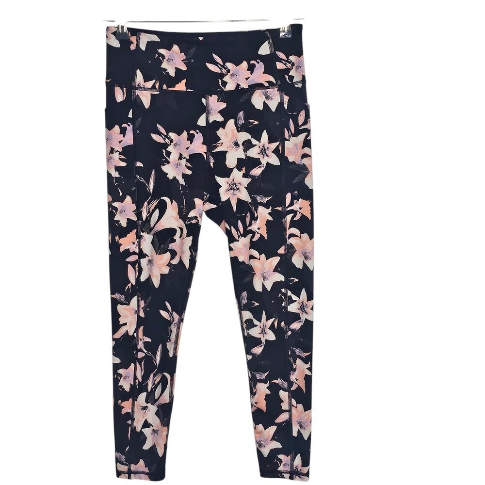 Victoria's Secret Incredible Essential Leggings Size 10 Lily Flower Black